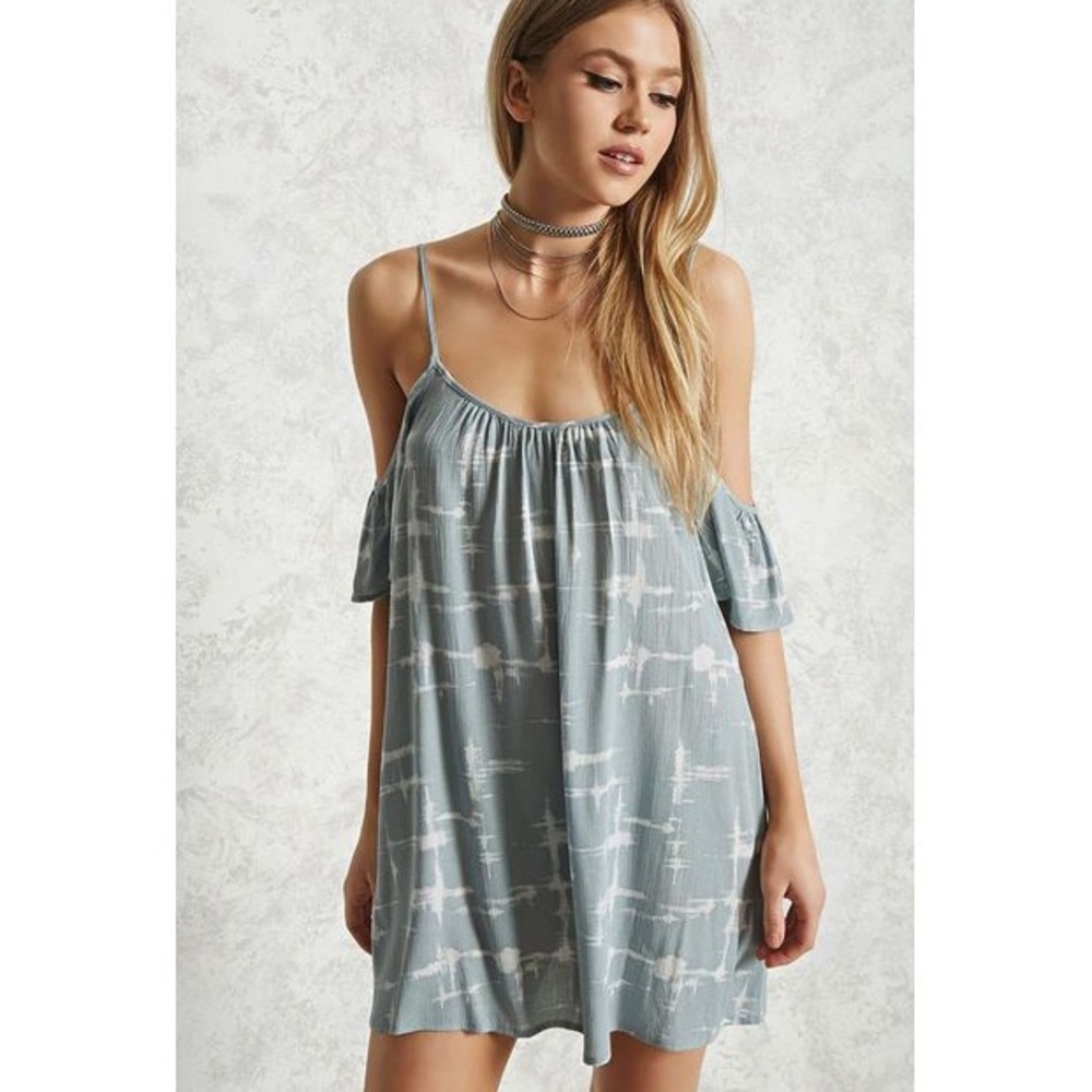Dusty blue/cream short dress